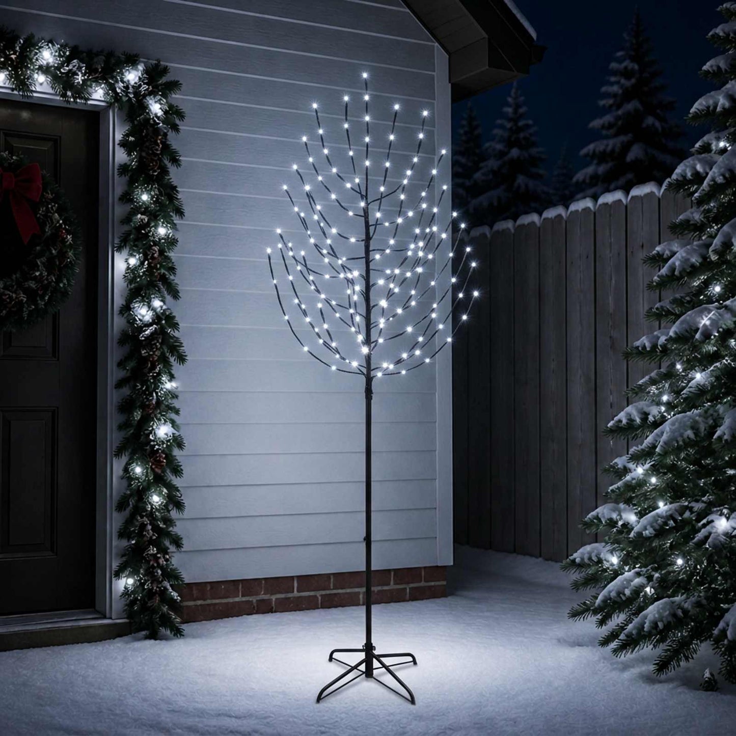 vidaXL LED Χριστουγεννιάτικο Δέντρο Μαύρο 210 cm Ατσάλι 180 LED