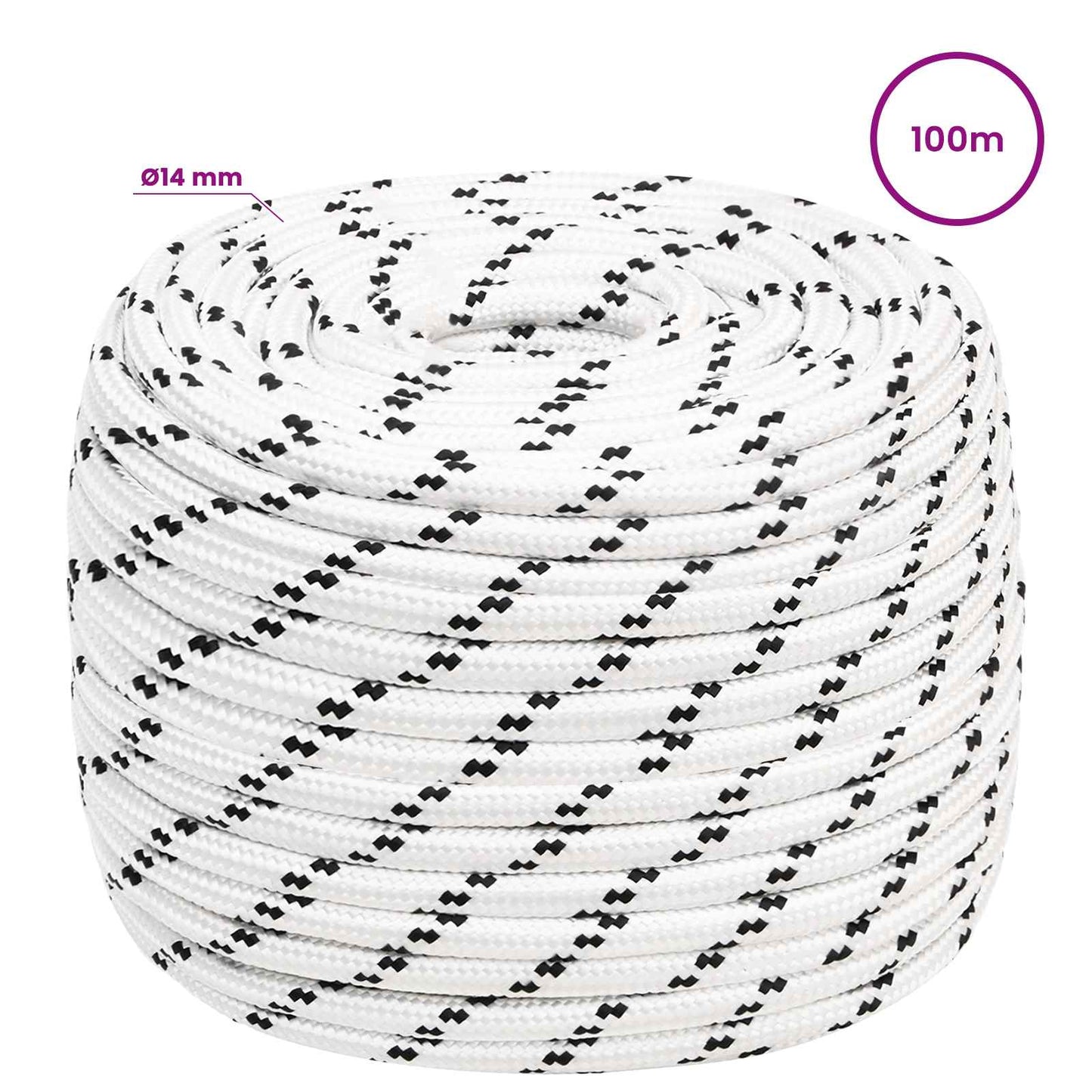vidaXL Σχοινί γενικής χρήσης πολλαπλών χρήσεων 14 χιλ. 100 m Λευκό