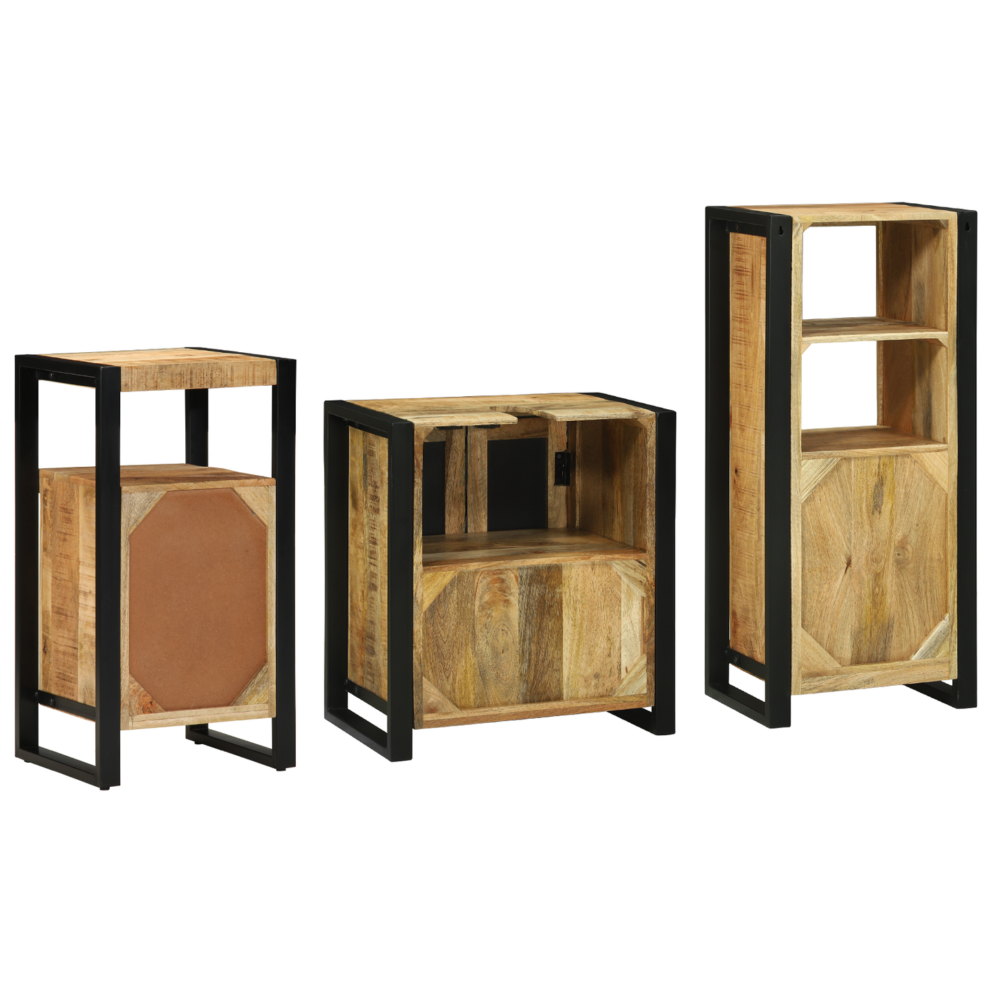 vidaXL Σετ Επίπλων Μπάνιου με ράφι με αποθήκευση με πόρτα 3 pcs Καφέ Στερεό ξύλο μάνγκο