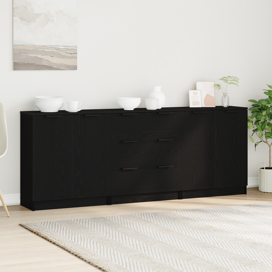 vidaXL Πλαϊνό γραφείο 3 τμχ. Μαύρη Οξυά 180 x 30 x 70 εκ