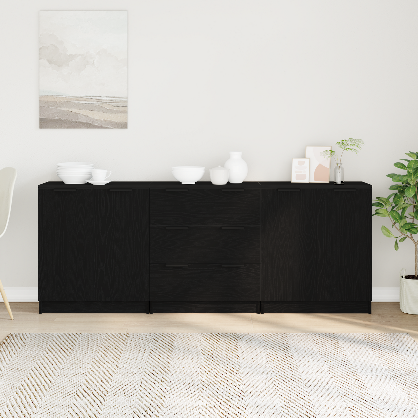 vidaXL Πλαϊνό γραφείο με συρτάρι 3 pcs Μαύρη Οξυά 180 x 30 x 70 εκ