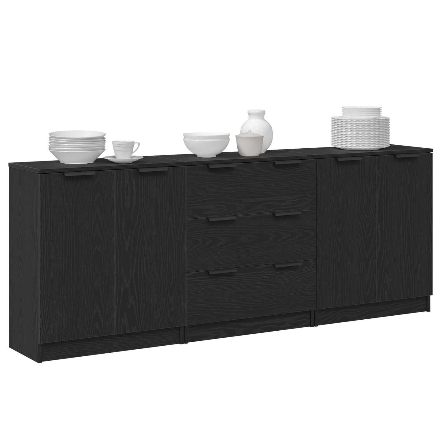 vidaXL Πλαϊνό γραφείο με συρτάρι 3 pcs Μαύρη Οξυά 180 x 30 x 70 εκ