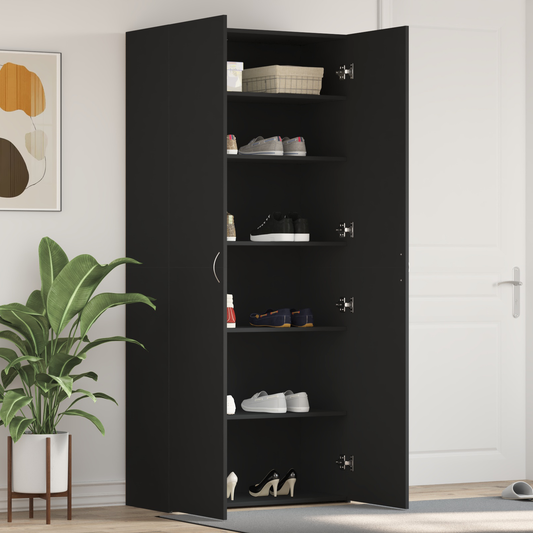 vidaXL Ντουλάπα παπουτσιών Μαύρη 80x35,5x180 εκ Επεξεργασμένο ξύλο