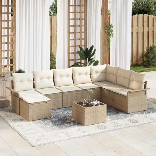 vidaXL Σετ Καναπέ Κήπου με μαξιλάρι 9 pcs Καφέ Πολυ ράταν