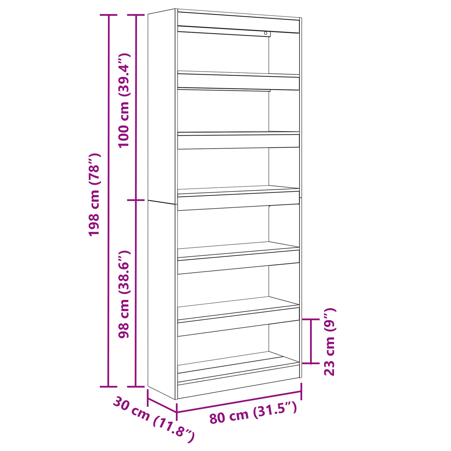 vidaXL Βιβλιοθήκη Γκρίζο Σονομα 80 x 30 x 198 εκ Επεξεργασμένο ξύλο