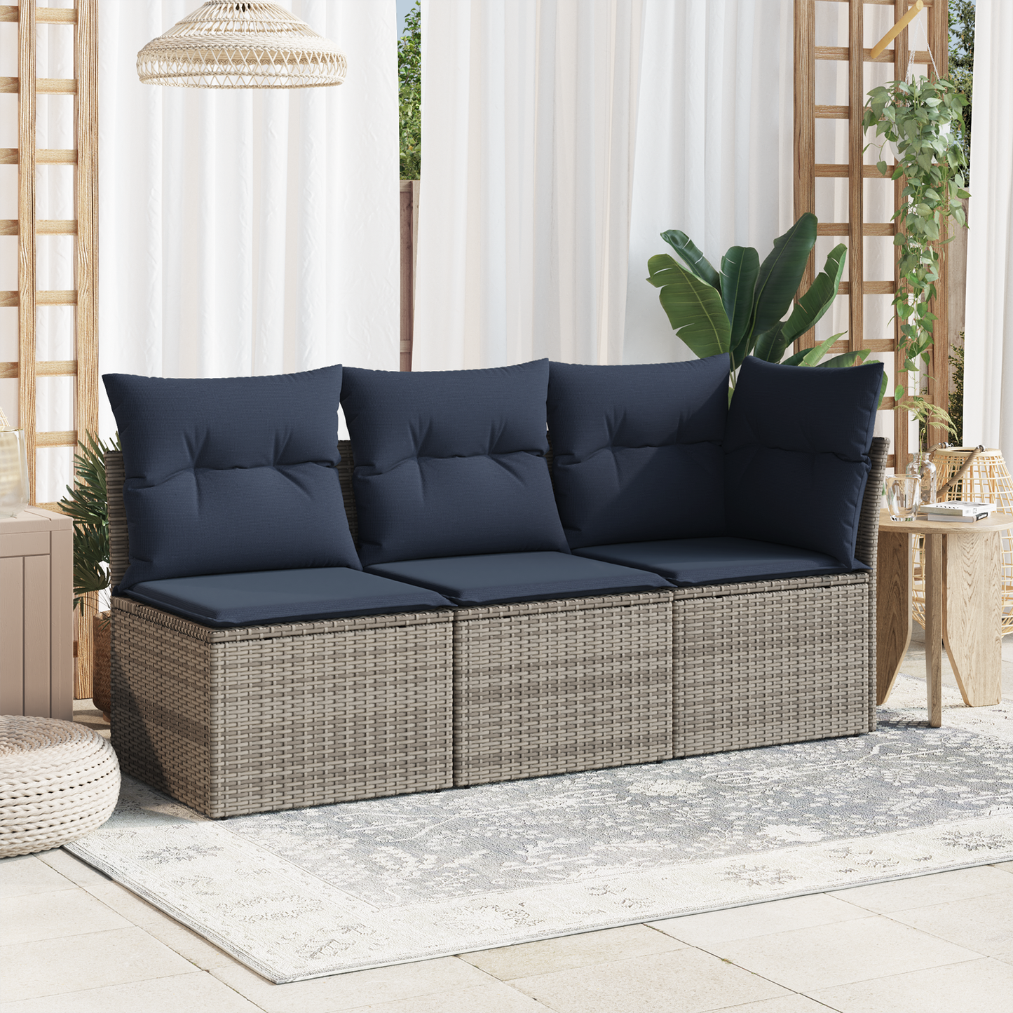 vidaXL Καναπές Κήπου με μαξιλάρι Γκρι 172 x 62 x 69 εκ. Πολυ ράταν