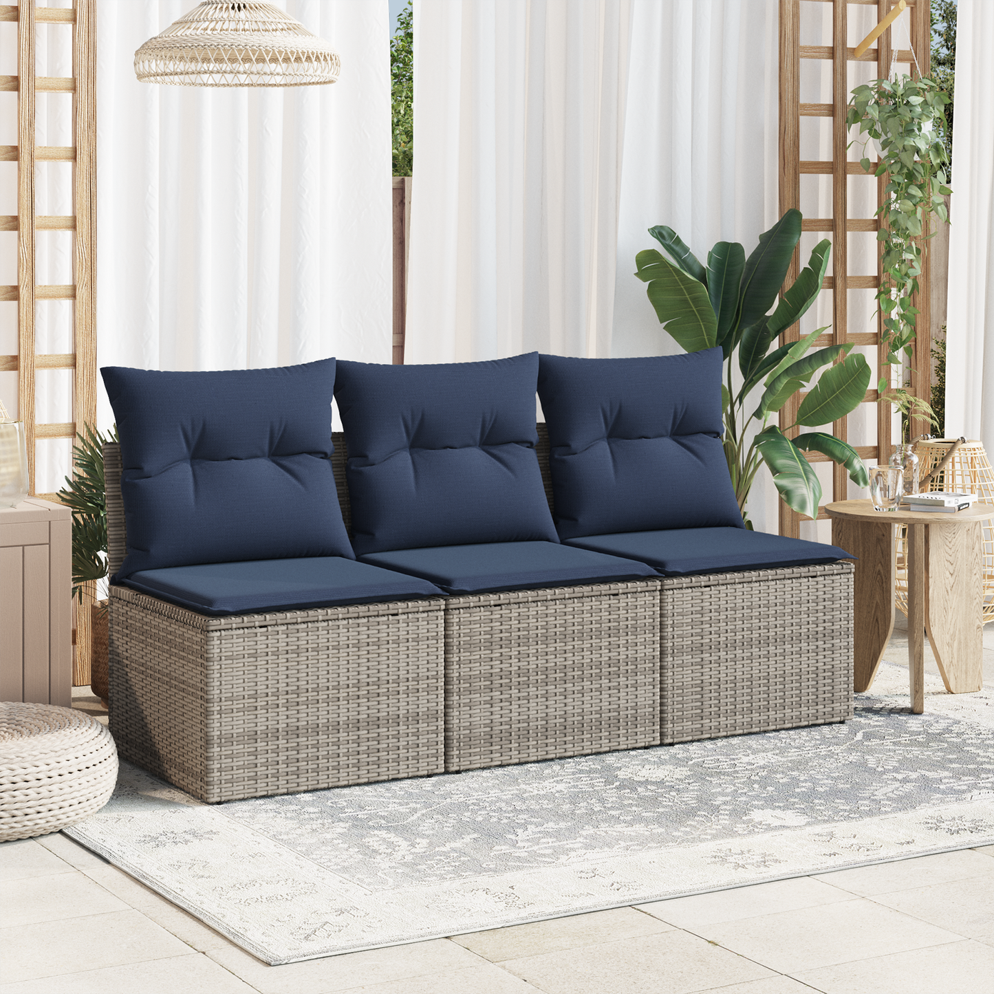 vidaXL Καναπές Κήπου με μαξιλάρι Γκρι 165 x 62 x 69 εκ Πολυ ράταν