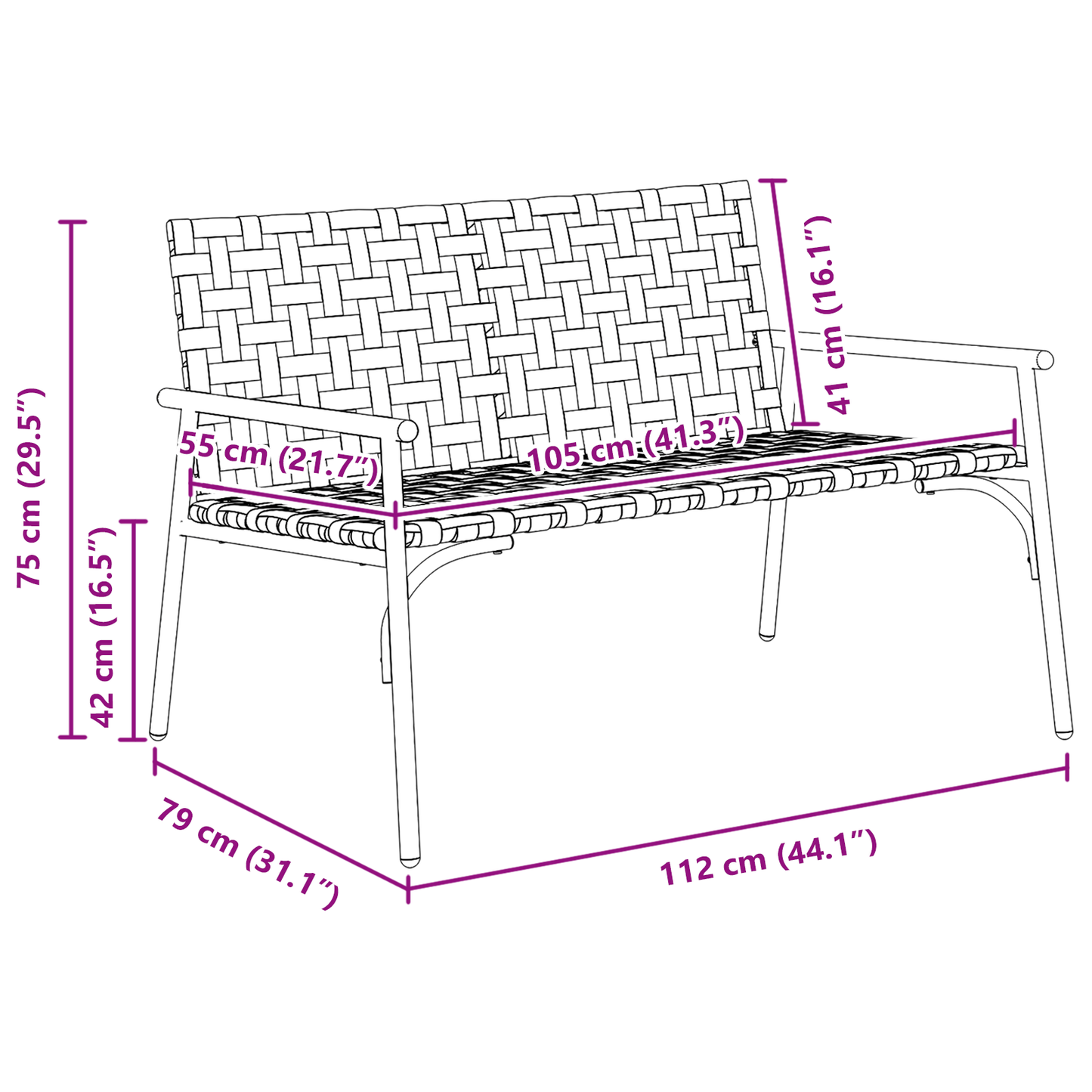 vidaXL Κήπος Πάγκος Μαύρος 113x79x75 εκ. Ρατάν