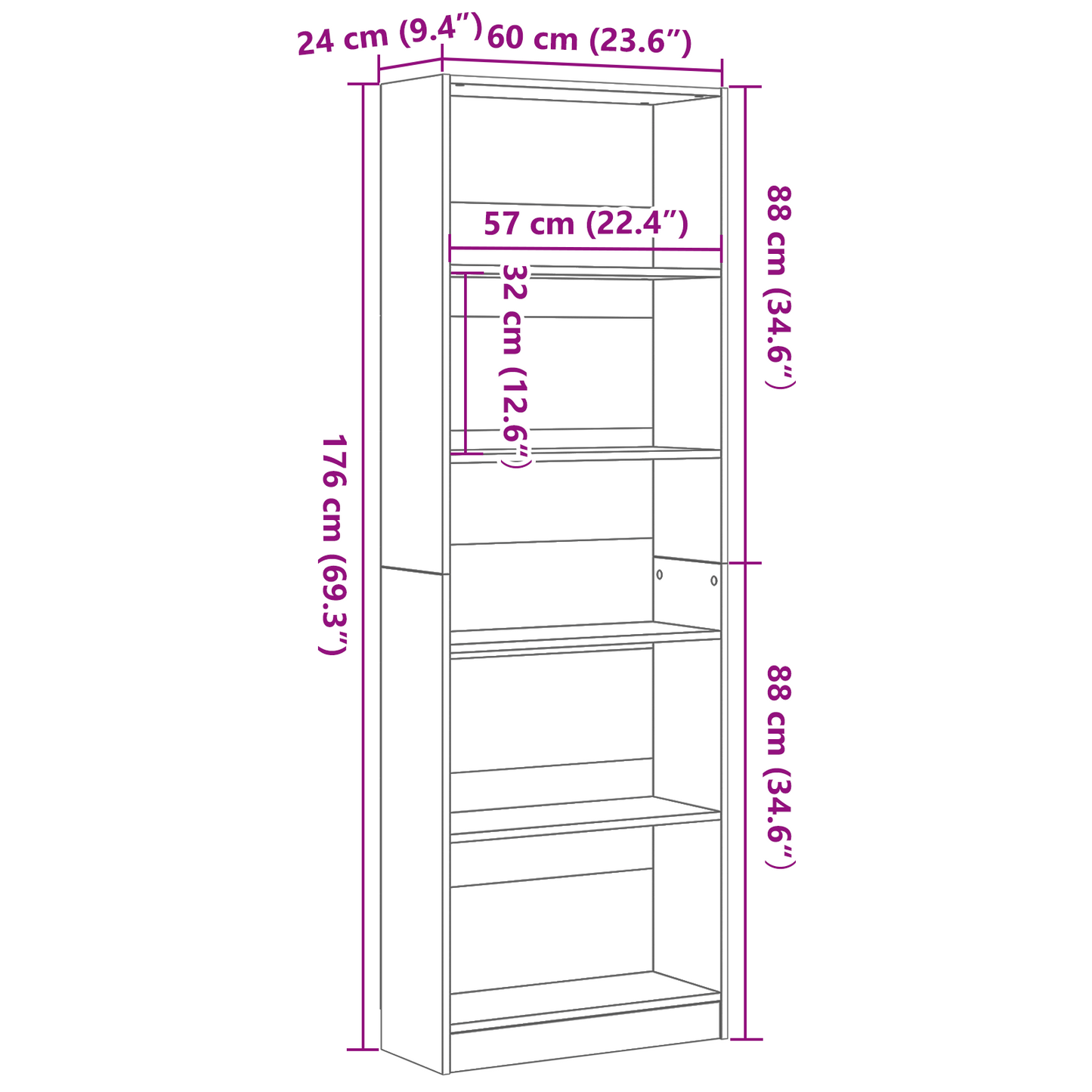 vidaXL Ράφι Βιβλίων 60 x 24 x 176 εκ Επεξεργασμένο Ξύλο Μαύρη Οξυά