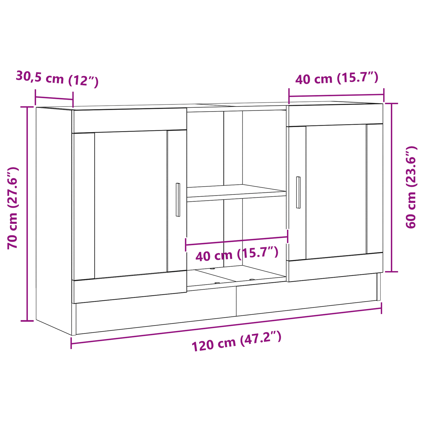 vidaXL Πλαϊνό γραφείο Μαύρη Οξυά 120 x 30,5 x 70 εκ Επεξεργασμένο Ξύλο