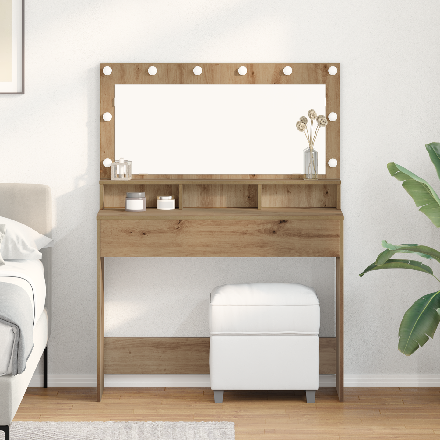 vidaXL Τραπέζι Μακιγιάζ με ράφι artisan δρυς 100 x 41 x 135 εκ.