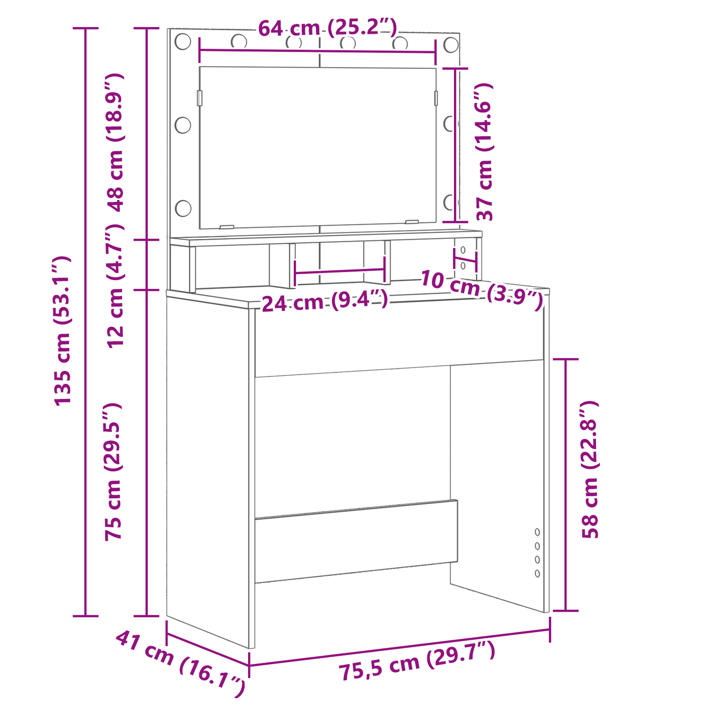 vidaXL Τραπέζι Μακιγιάζ Μαύρη δρυς 79 x 41 x 135 cm Επεξεργασμένο ξύλο