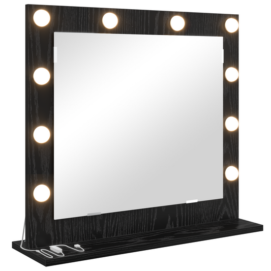 vidaXL Καθρέφτης Vanity με LED Φώτα Μαύρο Δρύς 60x55x18 εκ.