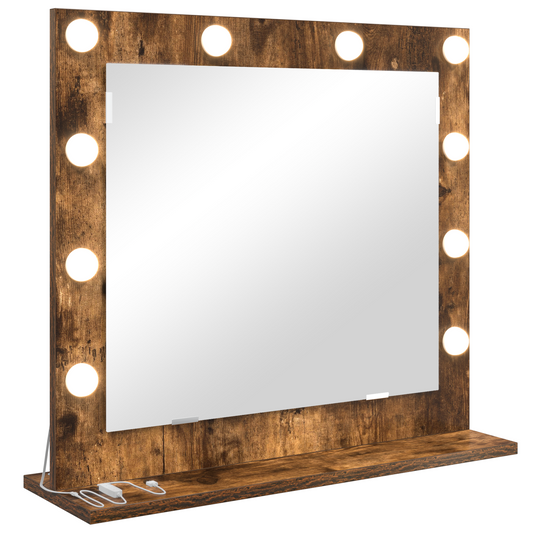 vidaXL Καθρέφτης Vanity με LED Φώτα Καπνιστού Δρυ 60x55x18 εκ.