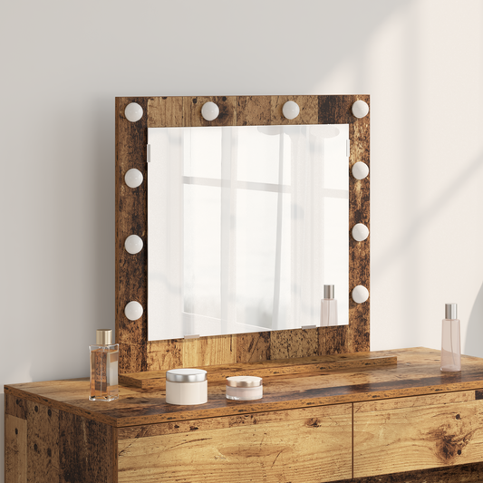 vidaXL Καθρέφτης Vanity με LED Φώτα από Παλιό Ξύλο 60x55x18 εκ