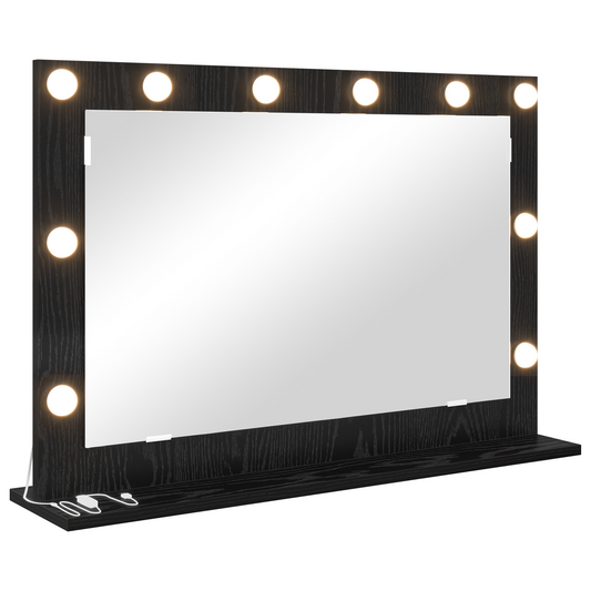 vidaXL Καθρέφτης Μακιγιάζ με LED Φώτα Μαύρη Δρυς 80x55x18 εκ