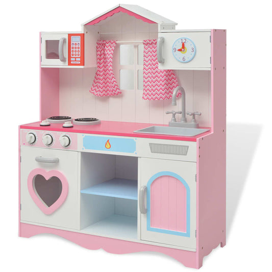 vidaXL Children's Kitchen Pink and White 82 x 30 x 100 cm Wooden