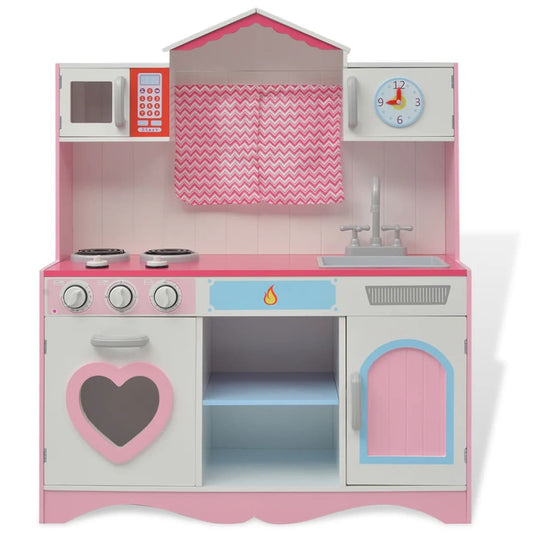 vidaXL Children's Kitchen Pink and White 82 x 30 x 100 cm Wooden
