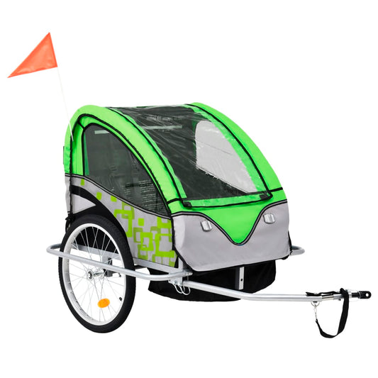 vidaXL Children's Bike Trailer &amp; Stroller 2-in-1 Green and Grey