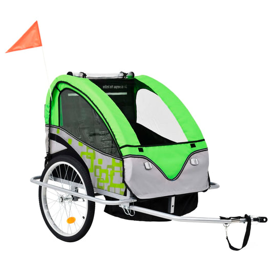 vidaXL Children's Bike Trailer &amp; Stroller 2-in-1 Green and Grey