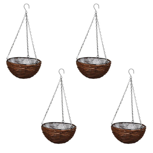Hanging Cylindrical Willow Basket with Cover &amp; Chain 4pcs