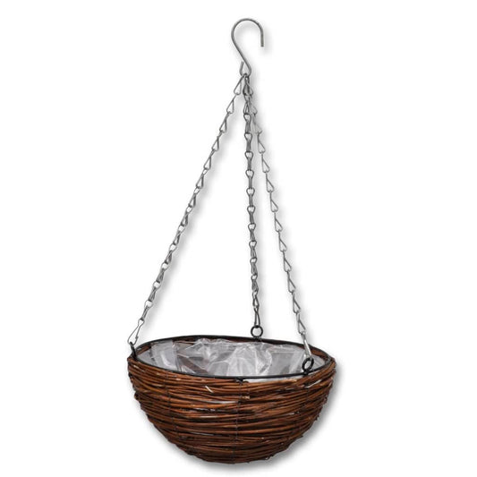 Hanging Cylindrical Willow Basket with Cover &amp; Chain 4pcs