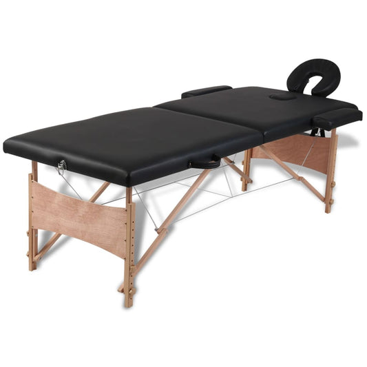 vidaXL 2-Seater Folding Massage Bed with Wooden Frame Black
