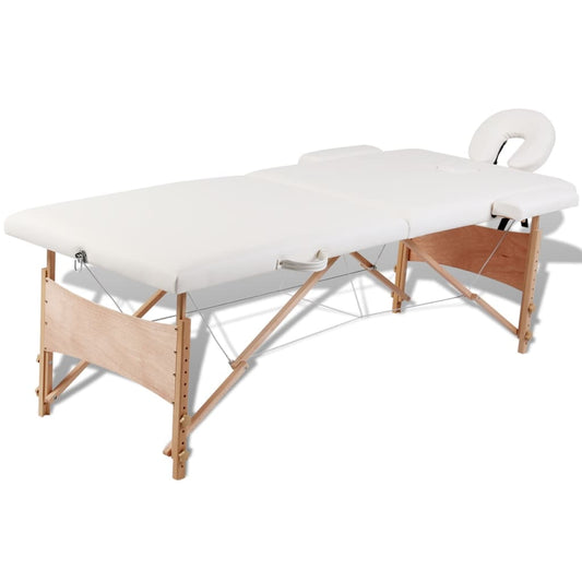 vidaXL 2-Seater Folding Massage Bed with Wooden Frame Cream White