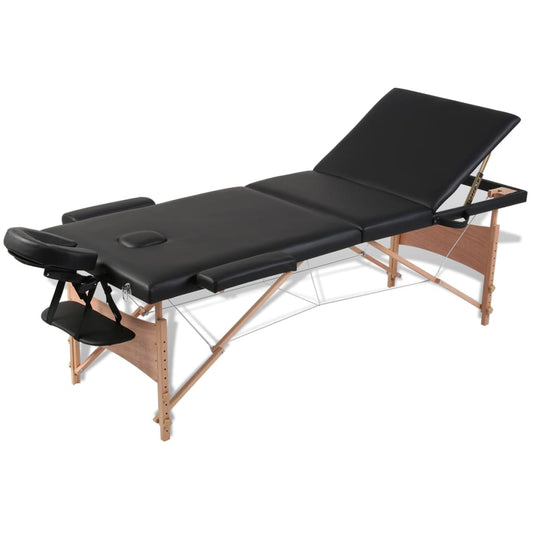 vidaXL 3-Seater Folding Massage Bed with Wooden Frame Black