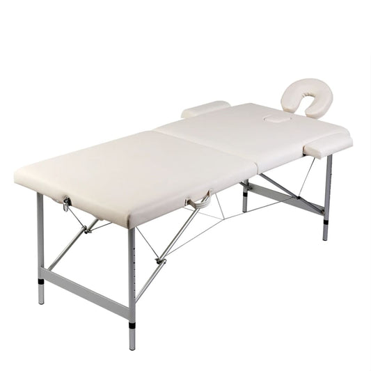 vidaXL 2-Seater Folding Massage Bed with Aluminum Frame Cream