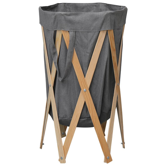 vidaXL Foldable Laundry Basket Grey Made of Wood and Fabric