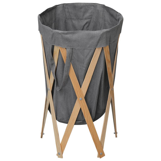 vidaXL Foldable Laundry Basket Grey Made of Wood and Fabric