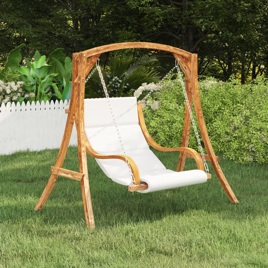 vidaXL Rocking Chair Bent Wood with Teak Finish Cream Cushion