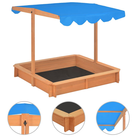 vidaXL Sandbox with Adjustable Roof 115 x 115 x 115 cm Fir Wood