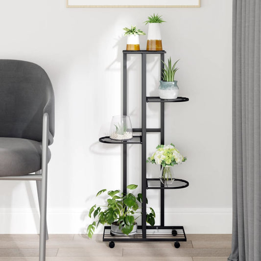 vidaXL 5-Tier Flower Stand with Wheels 83x25x103.5 cm Black Iron