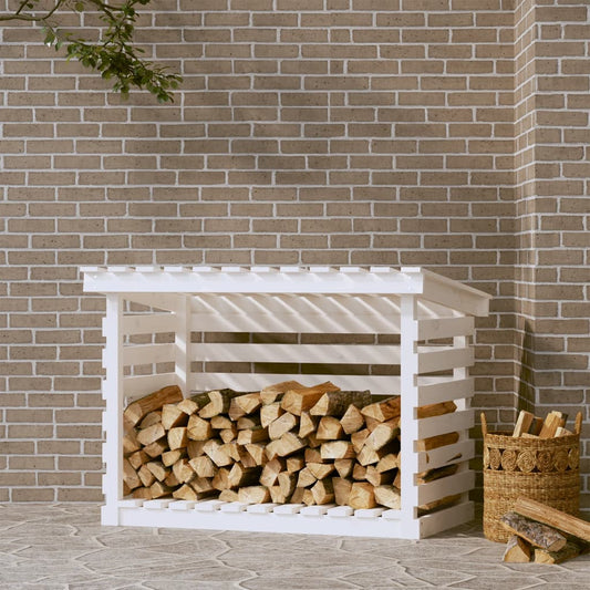 vidaXL Firewood Rack White 108x73x79 cm Solid Pine Wood