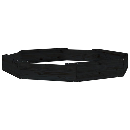 vidaXL Sandbox with Seats Black Octagonal Solid Pine Wood