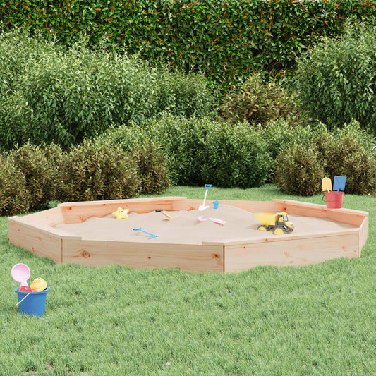 vidaXL Sandbox with Seats Octagonal Solid Pine Wood