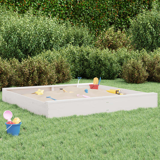 vidaXL Sandbox with Seats White Square Solid Pine Wood