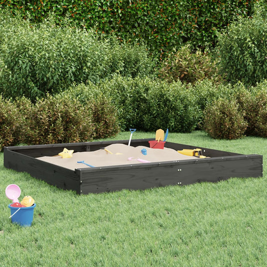 vidaXL Sandbox with Seats Grey Square Solid Pine Wood