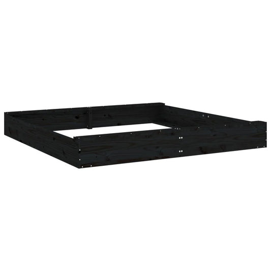 vidaXL Sandbox with Seats Black Square Solid Pine Wood
