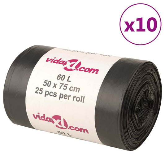 vidaXL Garbage Bags 250 pcs. Black 60 L.