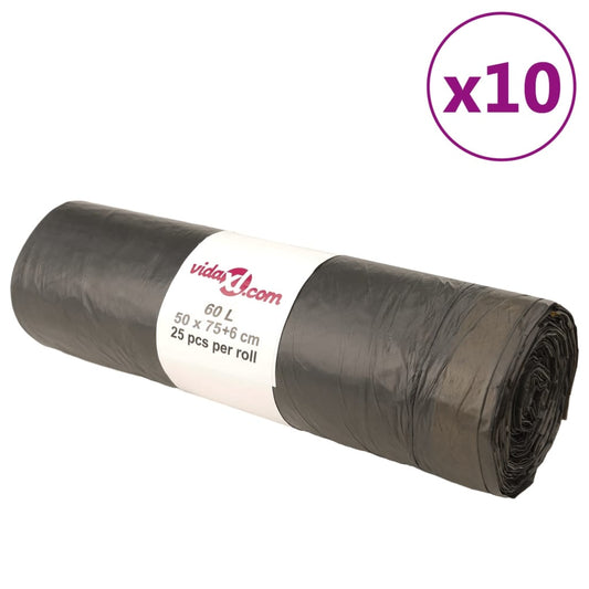 vidaXL Garbage Bags with Drawstrings 250 pcs. Black 60 L.