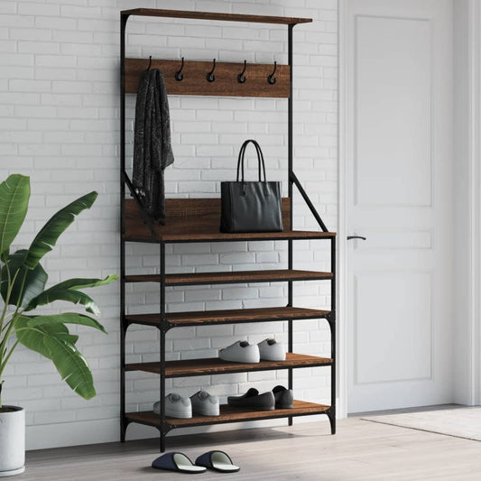 vidaXL Clothes Hanger with Shoe Rack Brown Oak 90x34x184 cm.